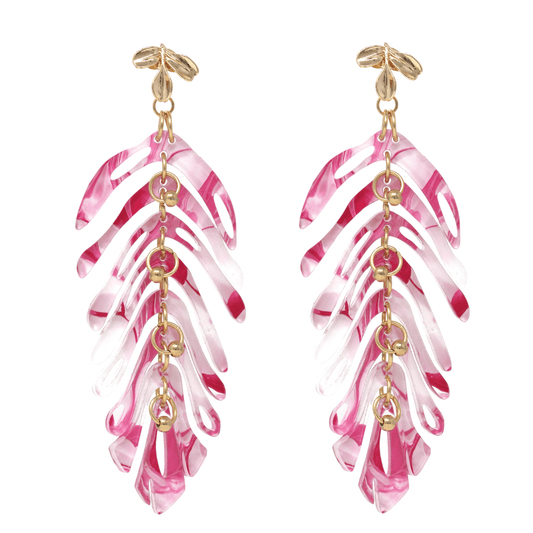 Leaf Earrings – Gold Plated – Raspberry Pink