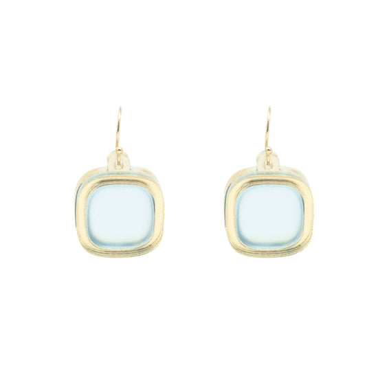 Frosted small wire earrings blue on white background