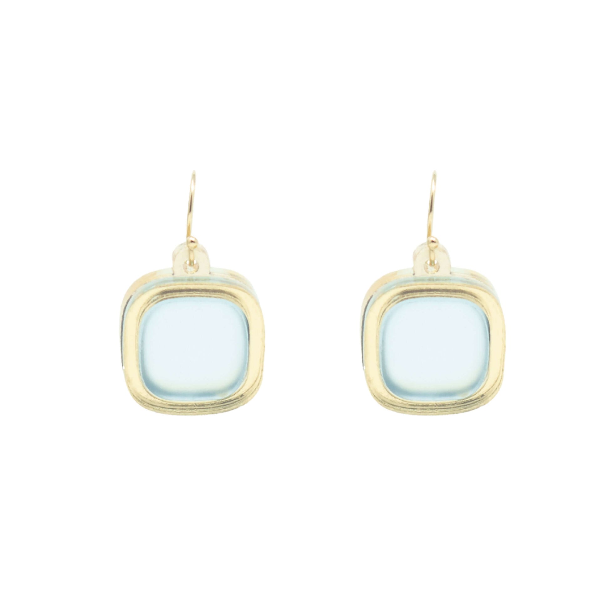 Frosted small wire earrings blue on white background