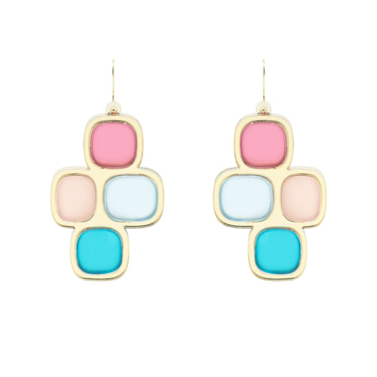 Frosted statement wire earrings gold mixed on white background