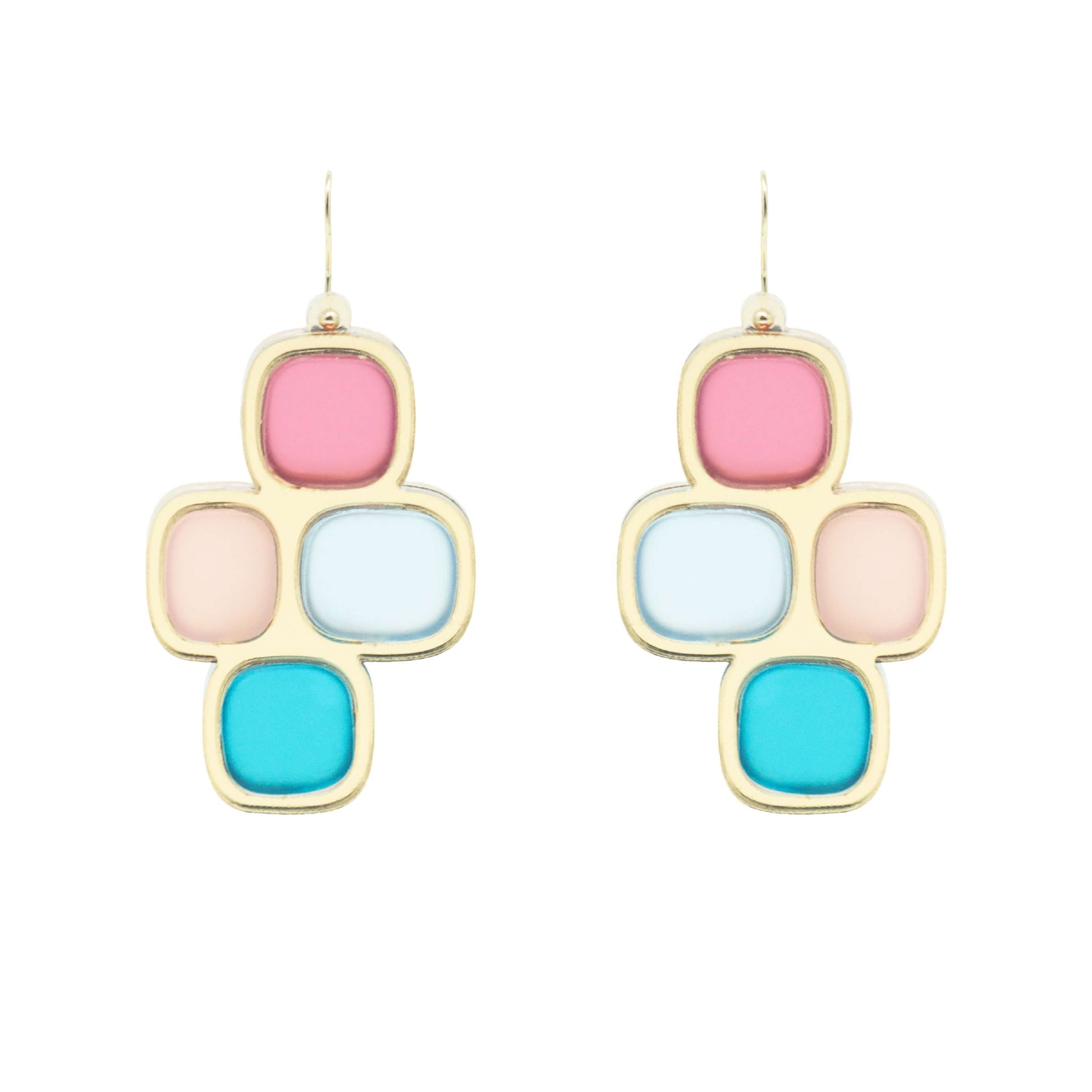 Frosted statement wire earrings gold mixed on white background