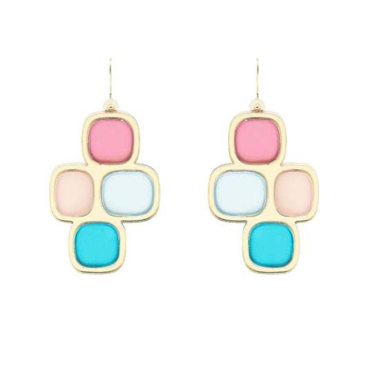 Frosted statement wire earrings gold mixed on white background