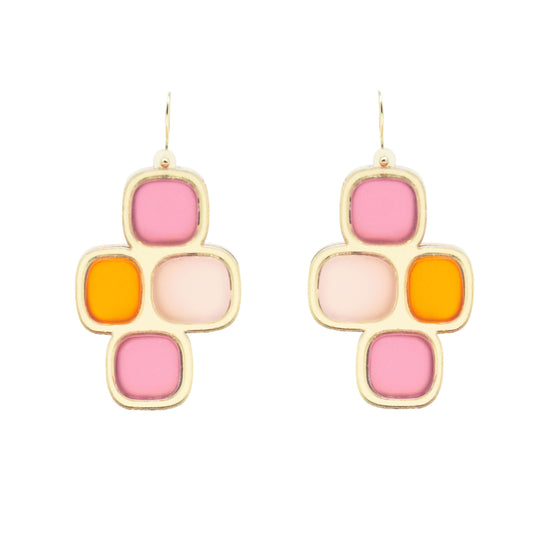 Frosted statement wire earrings gold summer on white background
