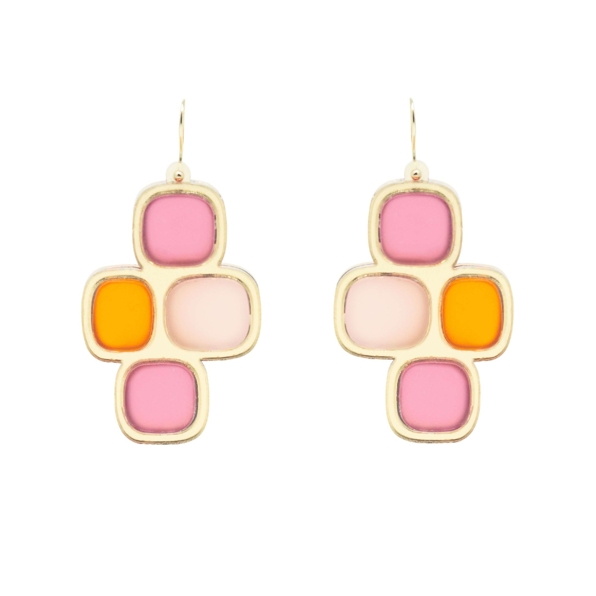 Frosted statement wire earrings gold summer on white background