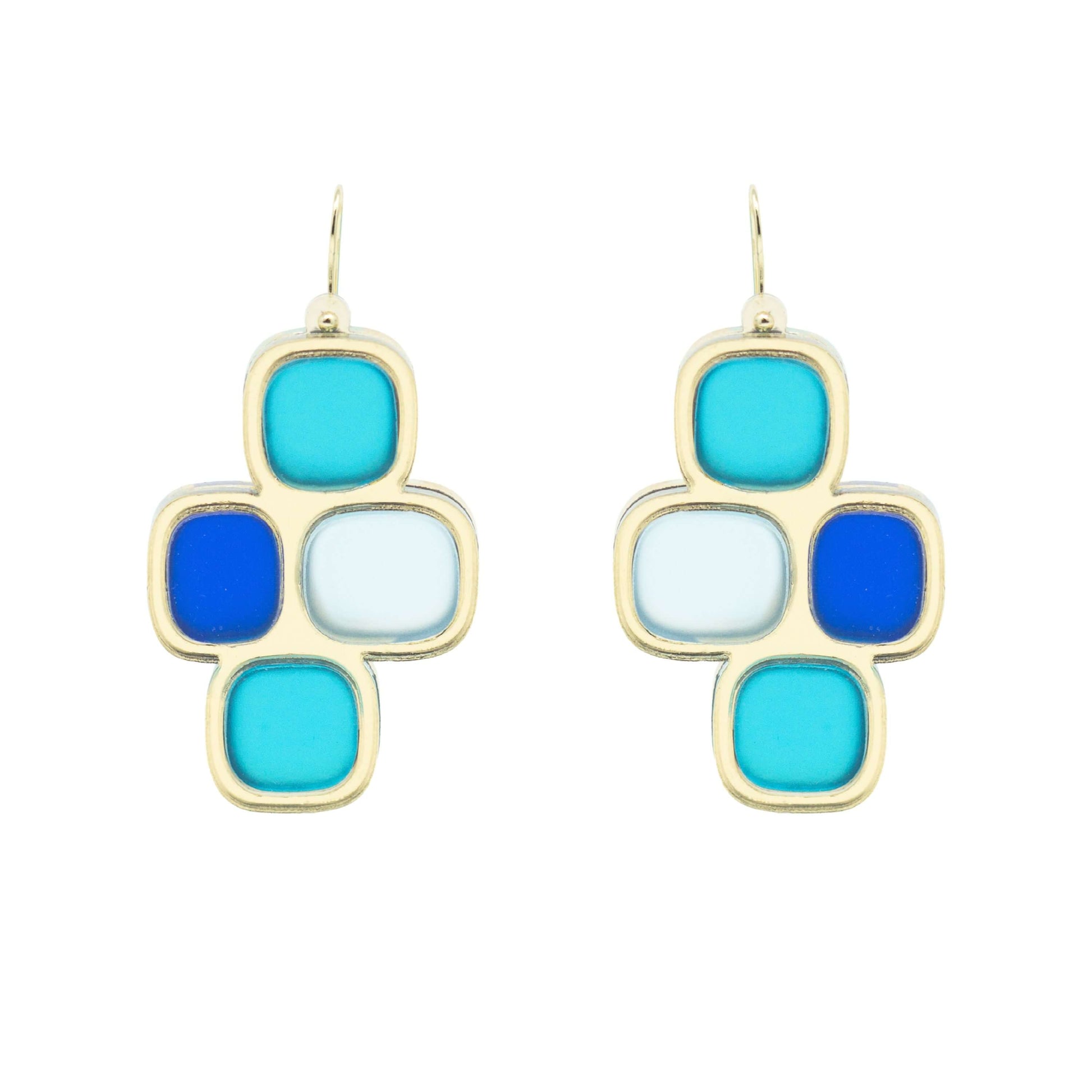 Frosted statement wire earrings gold winter on white background