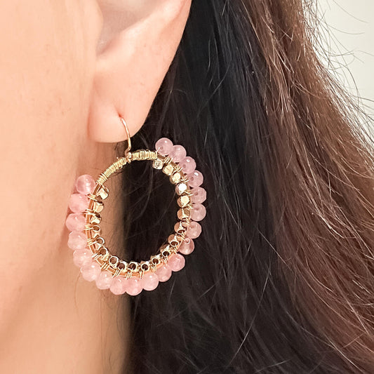Jade Drop Hoop Earrings – Gold Plated – Blush Pink