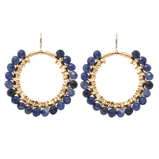 Sodalite Drop Hoop Earrings – Gold Plated – Lapis Blue