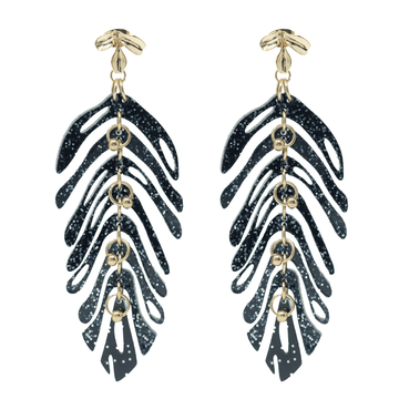 Leaf Earrings – Gold Plated – Midnight Black