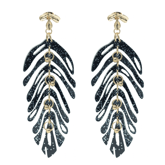 Leaf Earrings – Gold Plated – Midnight Black