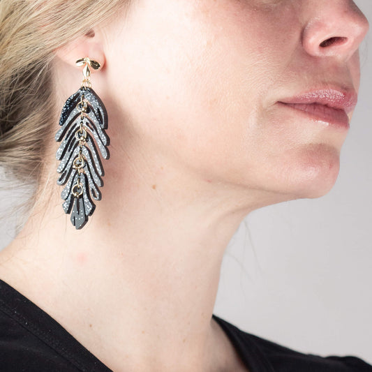 Leaf Earrings – Gold Plated – Midnight Black