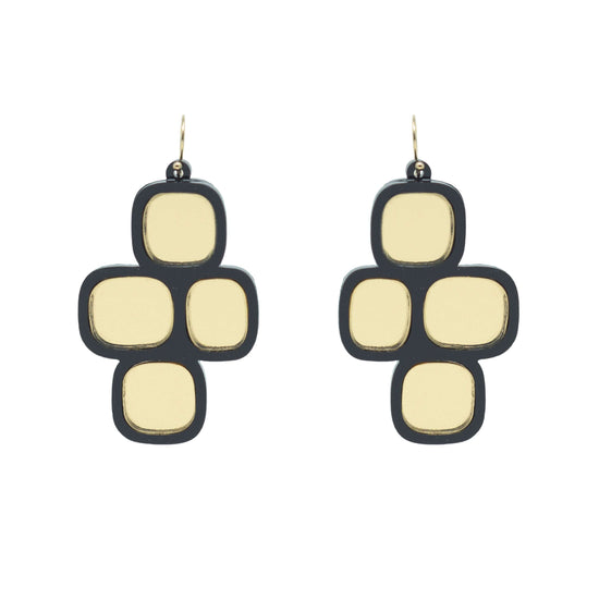 Mirror statement wire earrings on white background