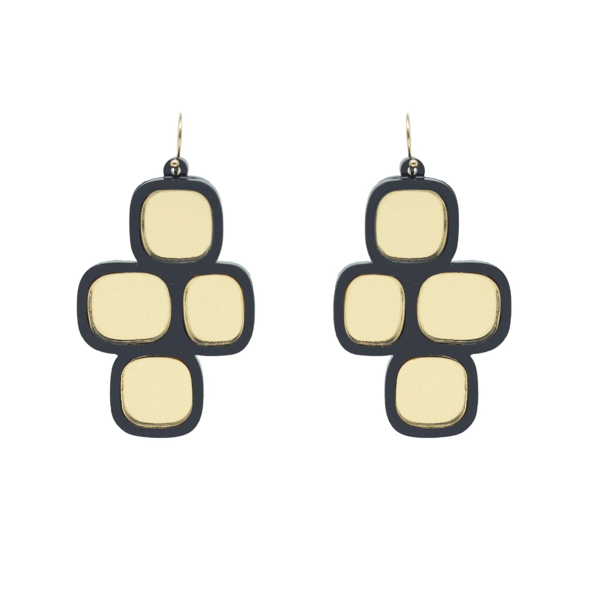 Mirror statement wire earrings on white background