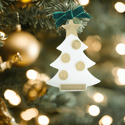 Personalised Christmas Decoration – Gold Mirror – Pearl White