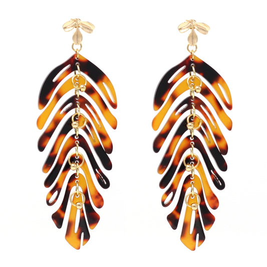 Leaf Earrings – Gold Plated – Wood Brown