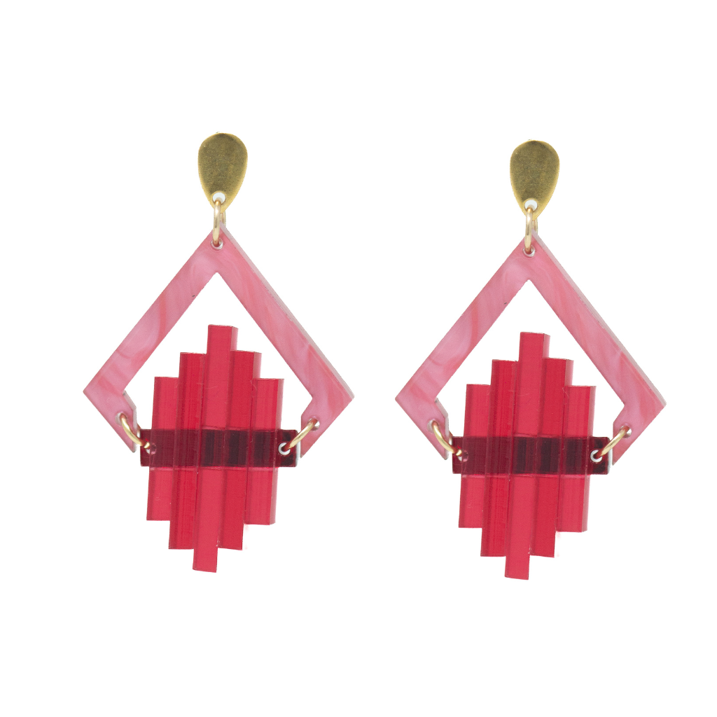 Pink art deco earrings by Hélène Elisabeth - gold-plated geometric statement jewellery