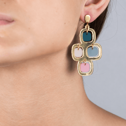 Frosted Pavés Statement Earrings – Multicolour