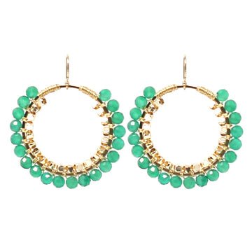 Emerald green agate drop hoop earrings, gold plated, Jeux de Lumière collection by Hélène Elisabeth
