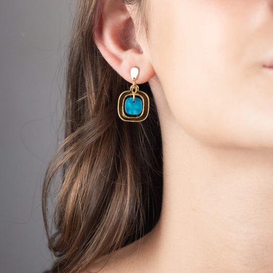 Marbled Pavé Small Earrings – Blue & Gold