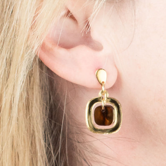 Marbled Pavé Small Earrings – Brown & Gold