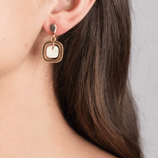 Marbled Pavé Small Earrings – Cream & Gold