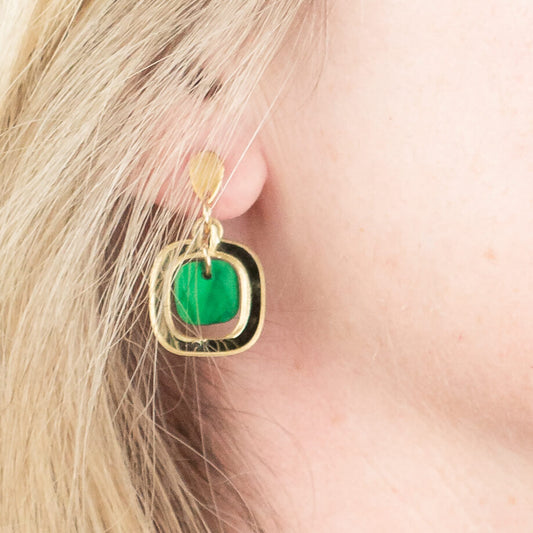 Marbled Pavé Small Earrings – Green & Gold