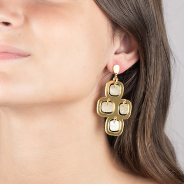 Marbled Pavés Statement Earrings – Cream & Gold
