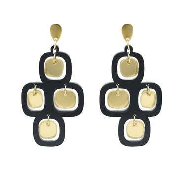 Mirror Pavés Statement Earrings – Black & Gold