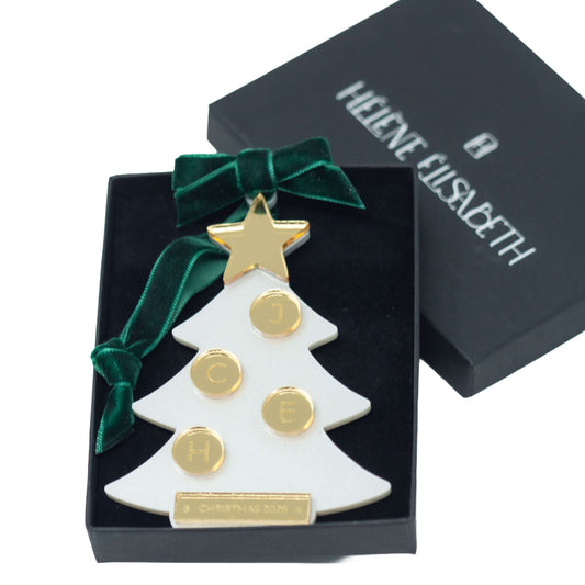 Personalised Christmas Decoration – Gold Mirror – Pearl White