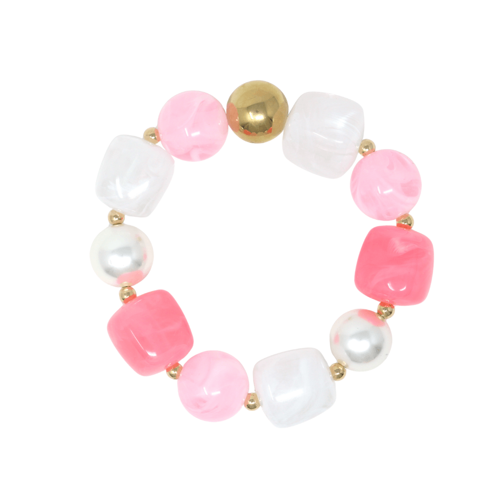 Lemonade pink statement beaded bracelet, gold plated, Douceur Acidulée collection by Hélène Elisabeth