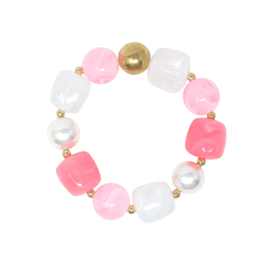 Lemonade pink statement beaded bracelet, gold plated, Douceur Acidulée collection by Hélène Elisabeth