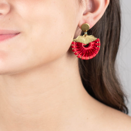 Statement Shell Earrings - Burgundy & Gold