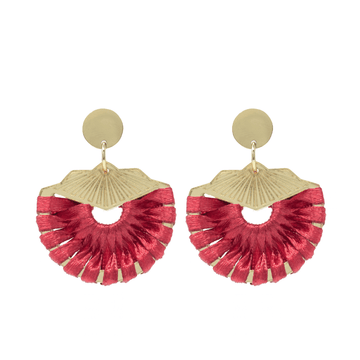 Statement Shell Earrings - Burgundy & Gold