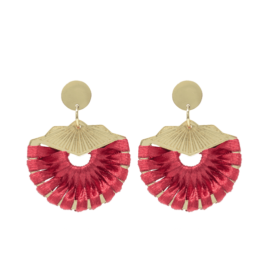 Statement Shell Earrings - Burgundy & Gold
