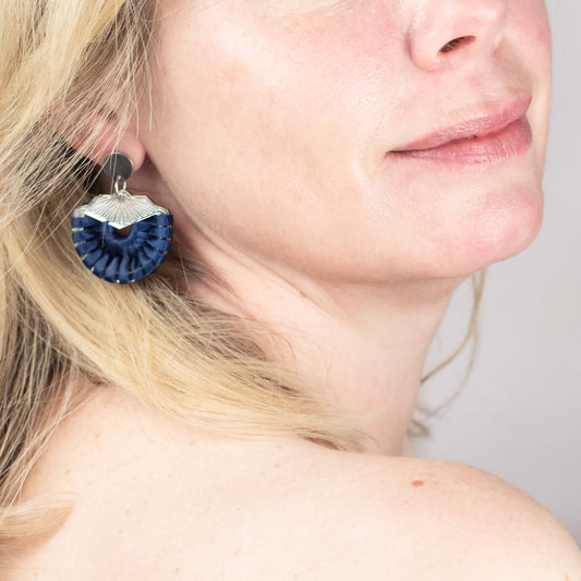 Statement Shell Earrings - Navy & Silver