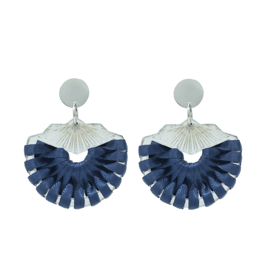 Statement Shell Earrings - Navy & Silver