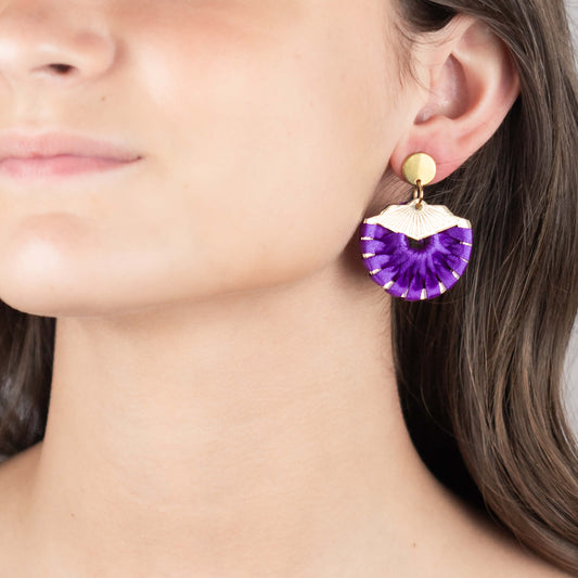 Statement Shell Earrings - Purple & Gold