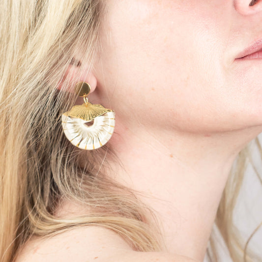 Statement Shell Earrings - White & Gold