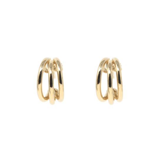 Small gold hoop earrings Trinity design with triple hoop detail, lightweight and elegant