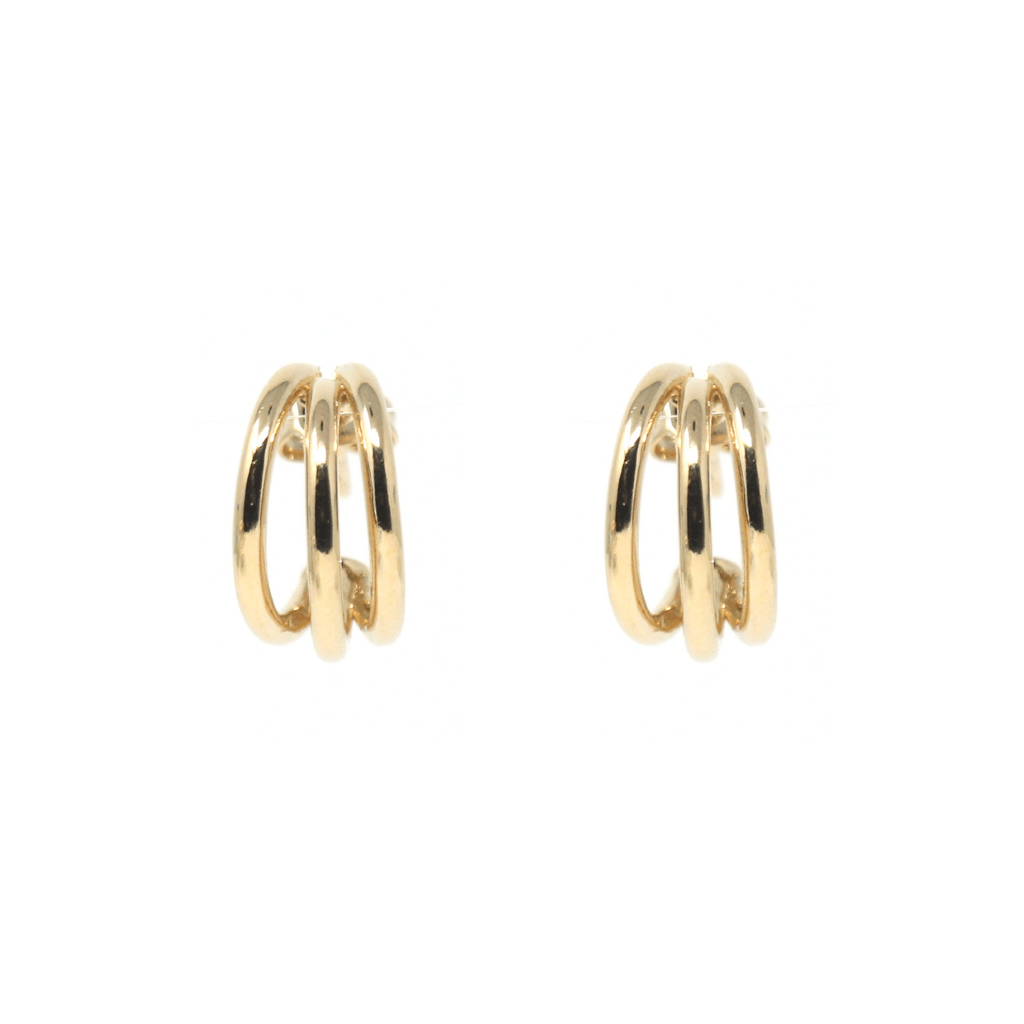 Small gold hoop earrings Trinity design with triple hoop detail, lightweight and elegant