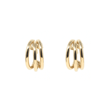 Small gold hoop earrings Trinity design with triple hoop detail, lightweight and elegant