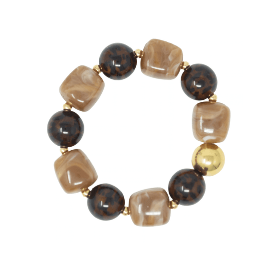Statement Beaded Bracelet – Gold Plated – Leopard Brown