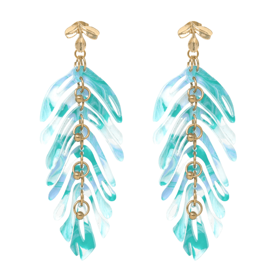 Ocean turquoise leaf earrings, gold plated – Rêves de Paradis collection by Hélène Elisabeth