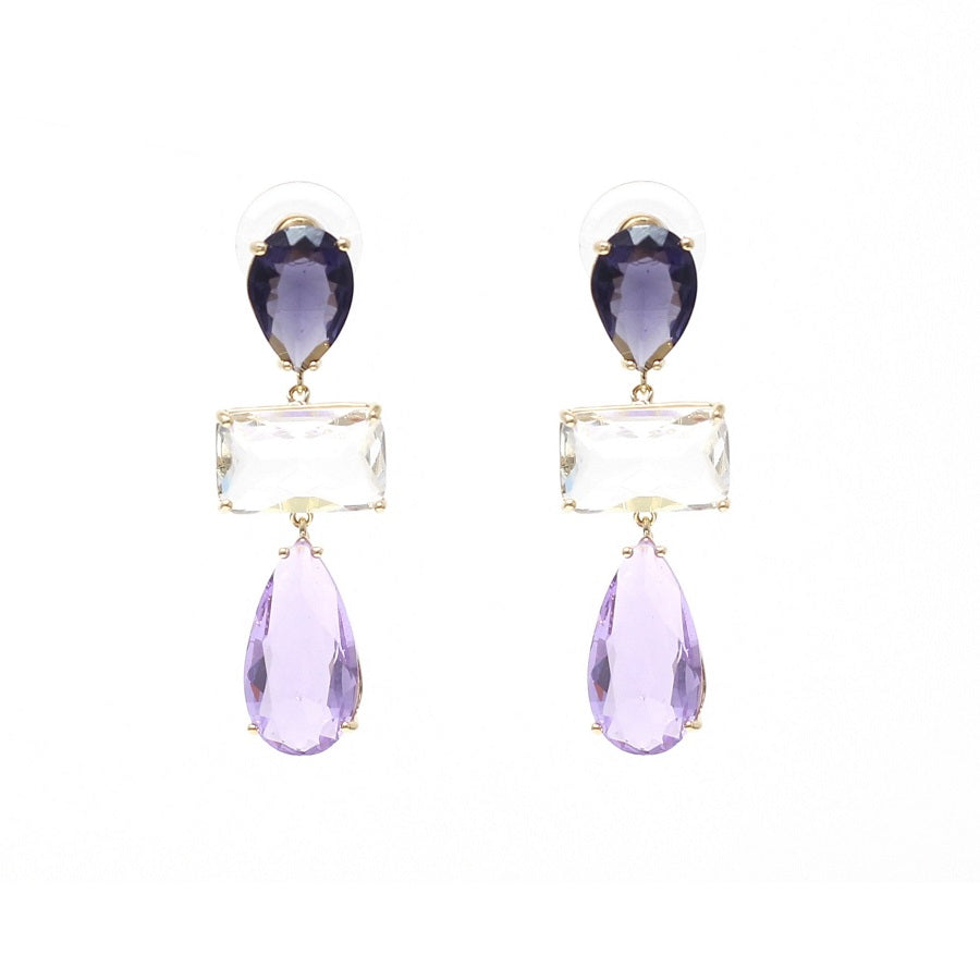 Coloured stone drop earrings purple