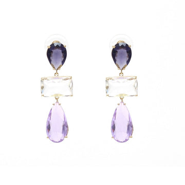 Coloured stone drop earrings purple
