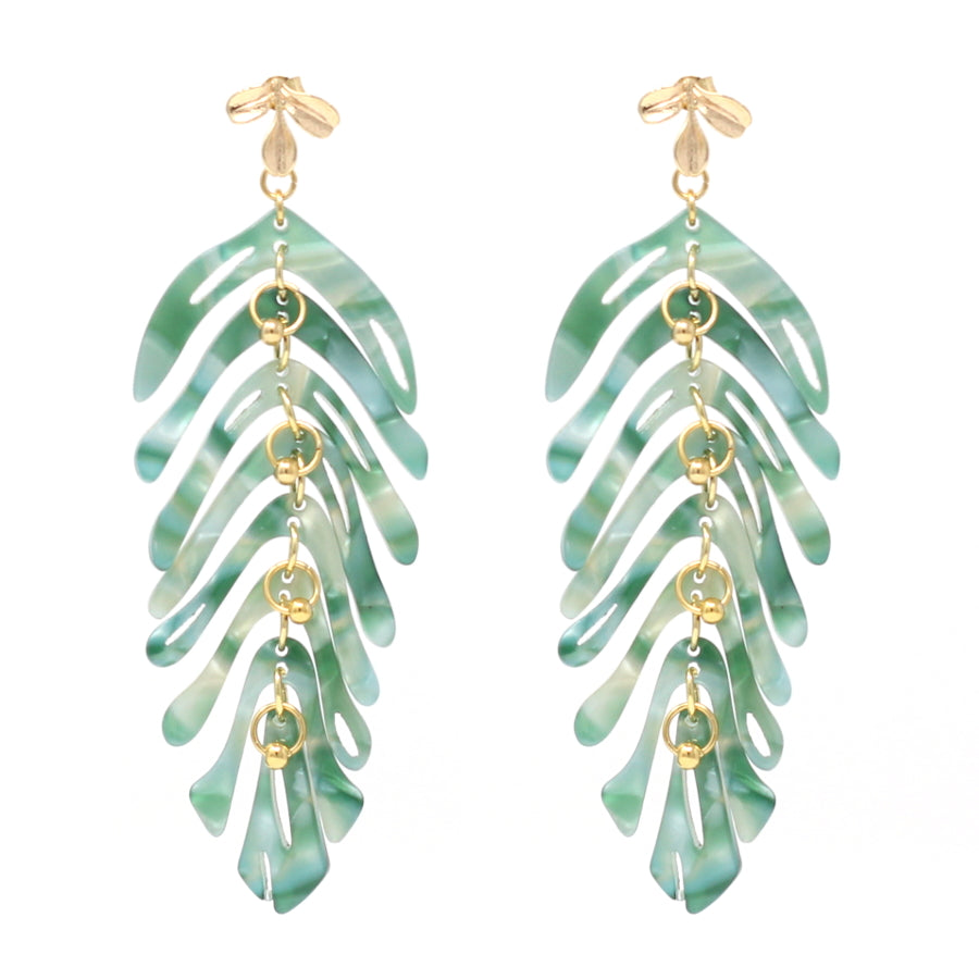 Long leaf earrings forest green