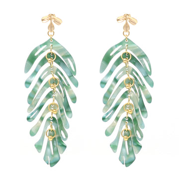 Long leaf earrings forest green