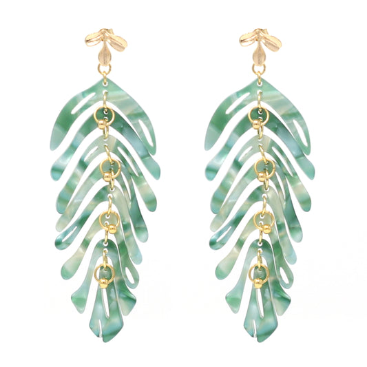 Long leaf earrings forest green