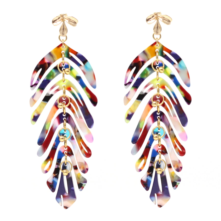 Tutti Frutti colourful leaf earrings, gold plated, Rêves de Paradis collection by Hélène Elisabeth