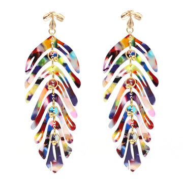 Tutti Frutti colourful leaf earrings, gold plated, Rêves de Paradis collection by Hélène Elisabeth