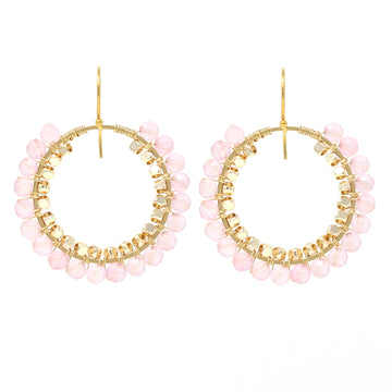 Blush pink jade drop hoop earrings, gold plated, Jeux de Lumière collection by Hélène Elisabeth